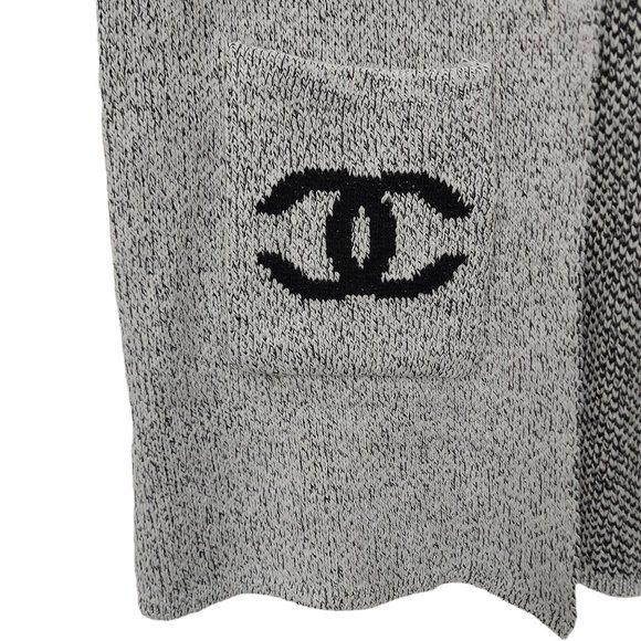 Chanel Womens Knit Open Cardigan Size S/M Long Sleeve Round Neck Pockets Gray - Picture 9 of 14